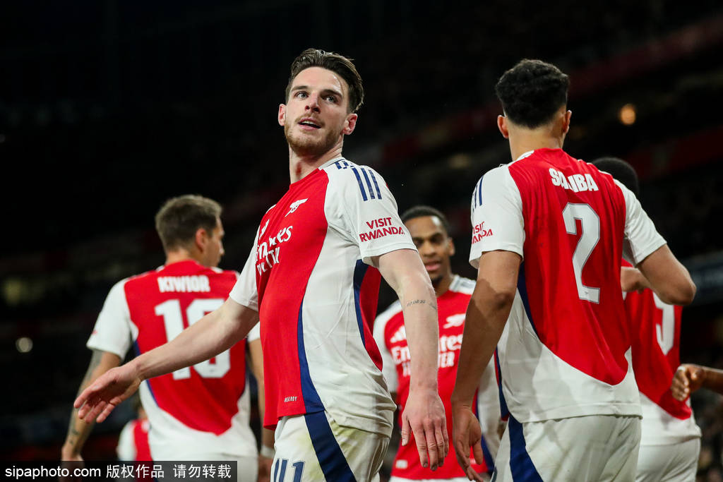 欧冠-赖斯任意球双响+伤退卡马文加染红 阿森纳3-0皇马