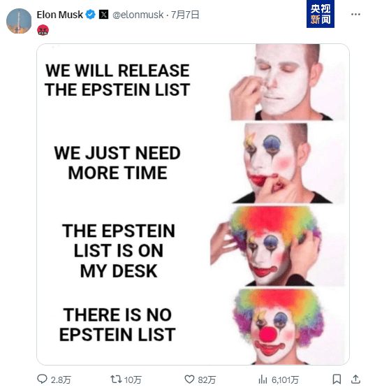 支持者阵营裂痕扩大，特朗普发长文称“无人关心”爱泼斯坦案，马斯克：说了半天，公布得了