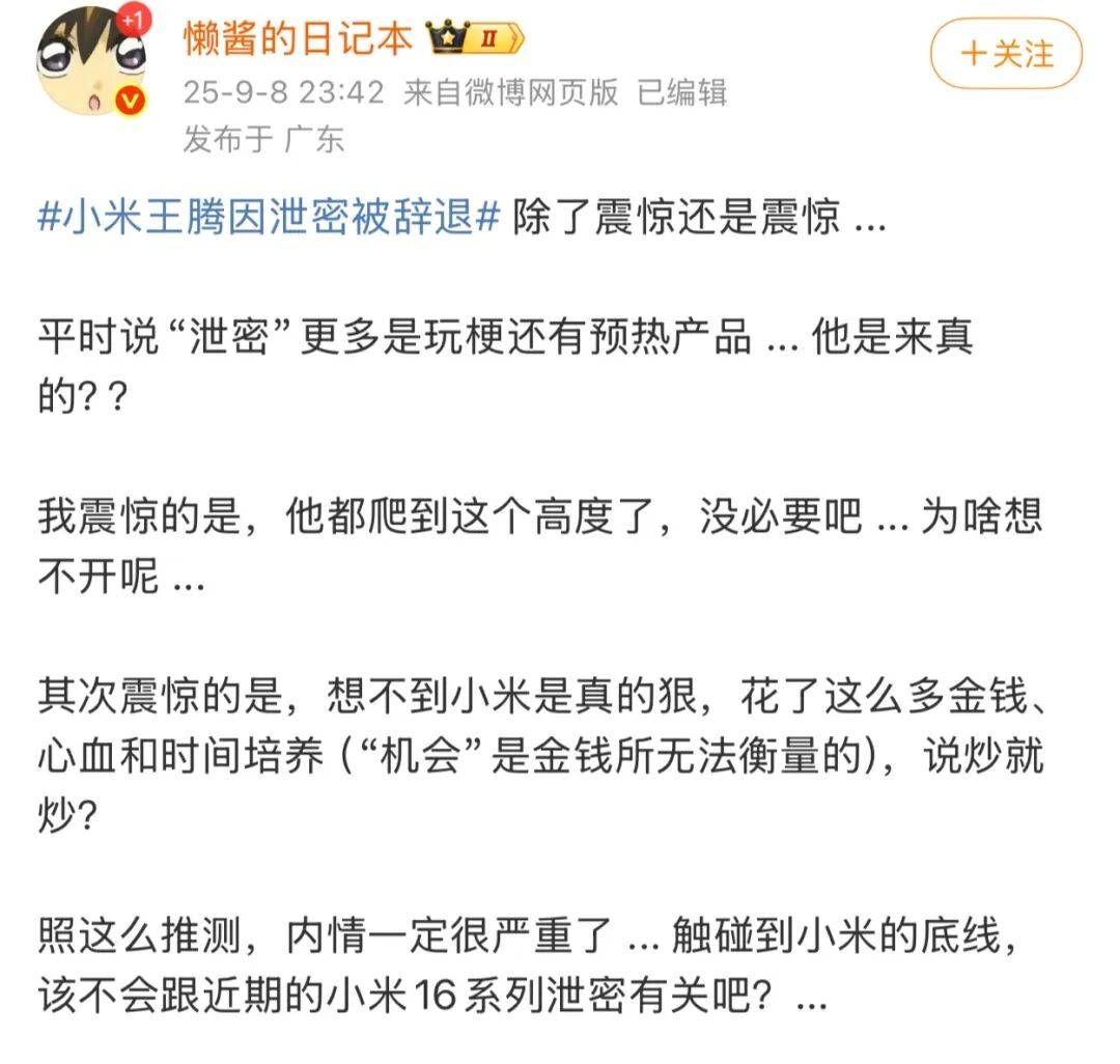 曾被雷军点名“动不动泄密”的王腾被辞退,本人深夜致歉,曾任小米高管